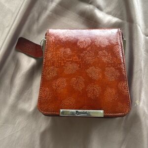 Rossini Rust Brown Embossed Leather Crossbody Bag Adjustable Strap Structured